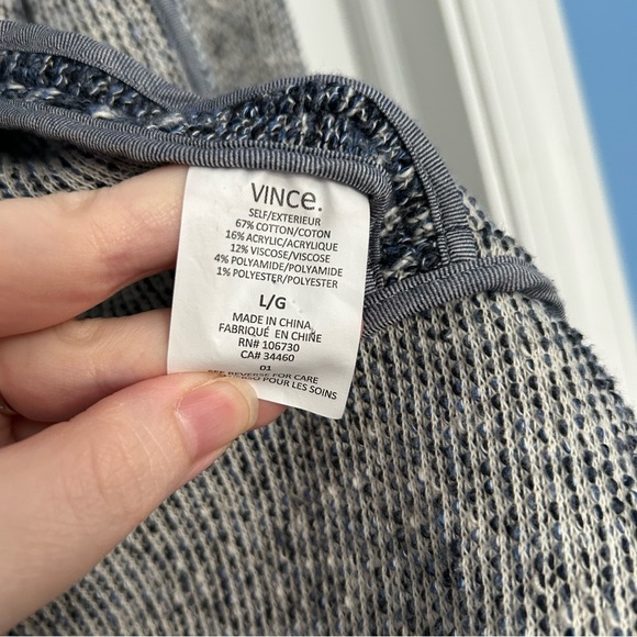 Vince women’s large blue tweed knit open front cardigan sweater lay flat collar - Picture 4 of 7